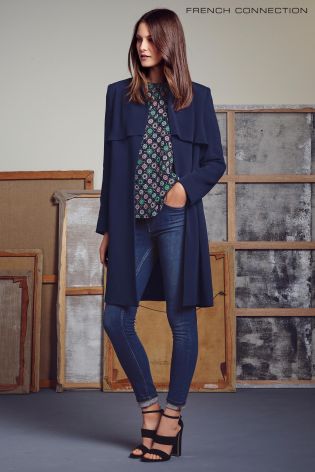 Navy French Connection Rikki Crepe Coat